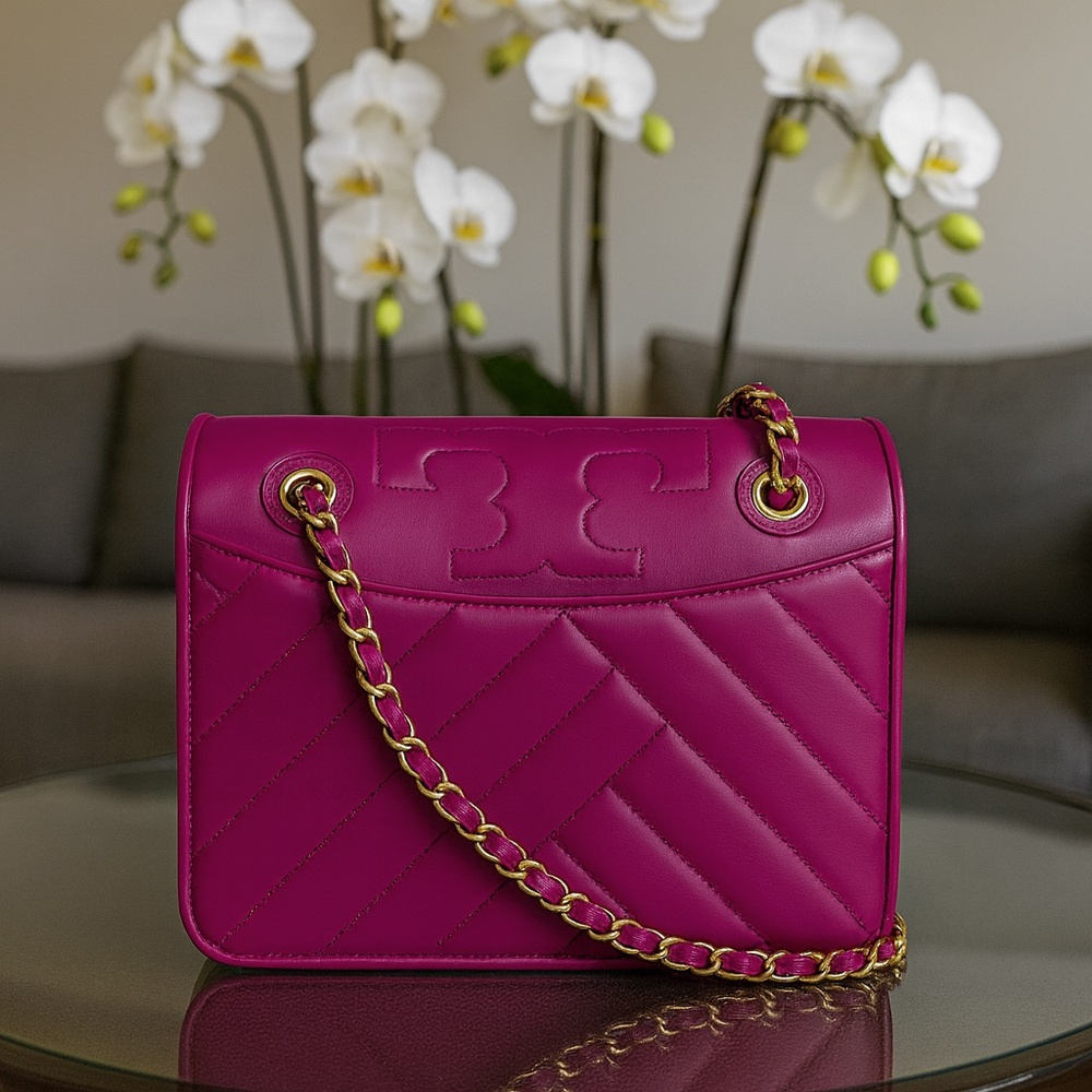 Tory Burch Alexa Party Fuchsia Leather Convertible Shoulder Bag